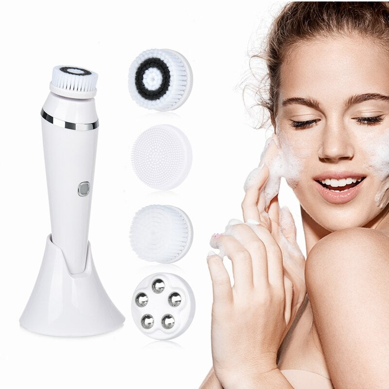 Electric 4In1 Face Cleansing Brush Sonic Blackhead Exfoliating Silicone Face Cleaner Skin Tightening Massage Home Spa Skin Care