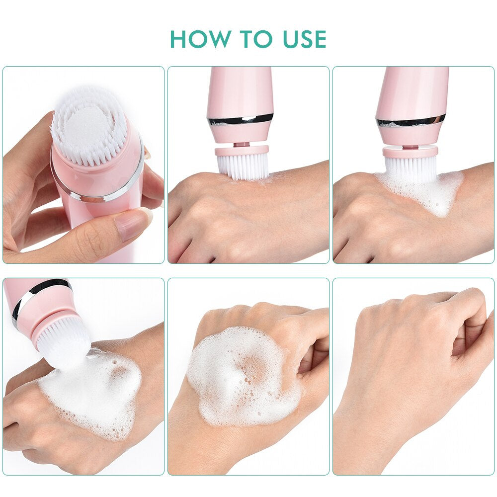 Electric 4In1 Face Cleansing Brush Sonic Blackhead Exfoliating Silicone Face Cleaner Skin Tightening Massage Home Spa Skin Care