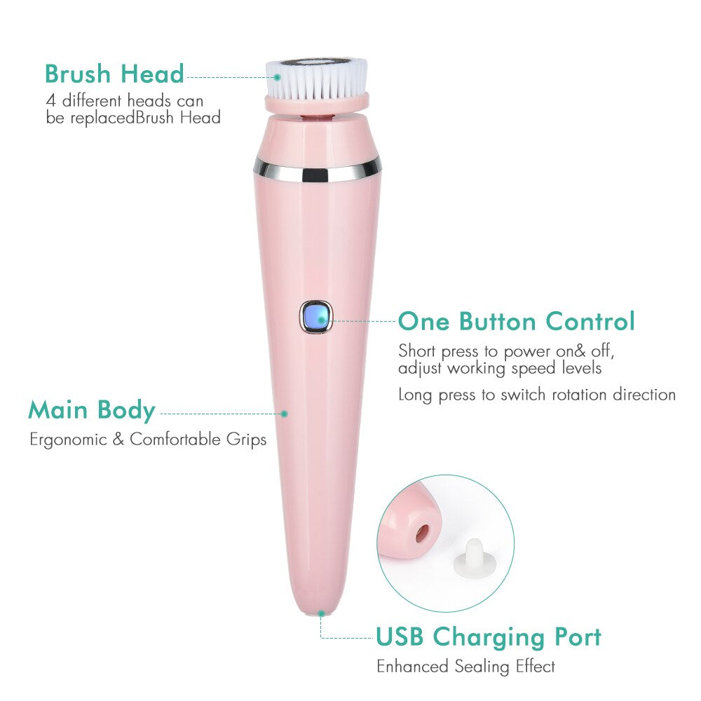 Electric 4In1 Face Cleansing Brush Sonic Blackhead Exfoliating Silicone Face Cleaner Skin Tightening Massage Home Spa Skin Care