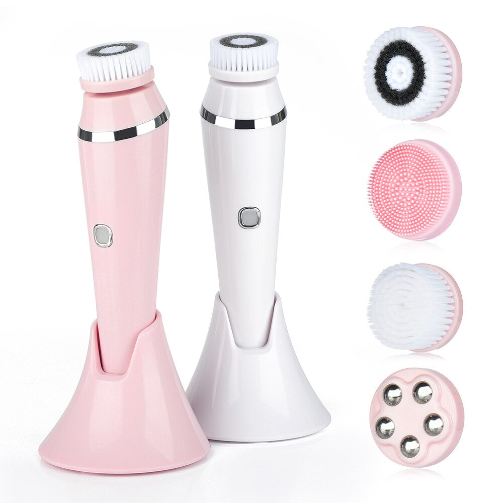 Electric 4In1 Face Cleansing Brush Sonic Blackhead Exfoliating Silicone Face Cleaner Skin Tightening Massage Home Spa Skin Care