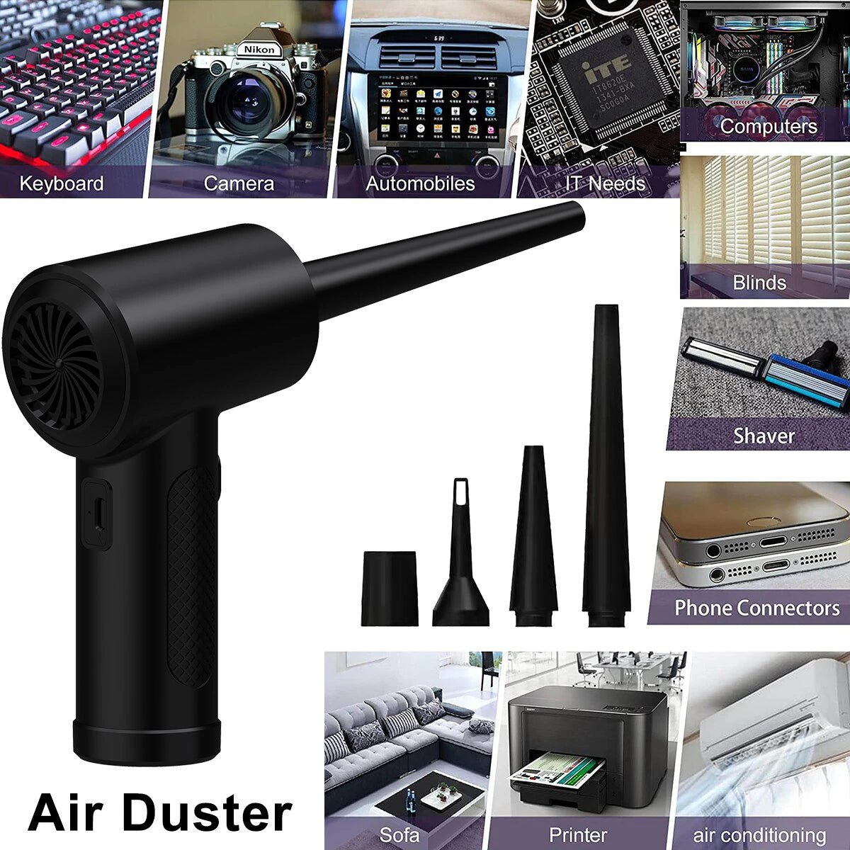 Compressed Air Duster for Computers Protable Cordless Air Blower Computer Cleaning with LED Light for PC Keyboard Crumbs Car