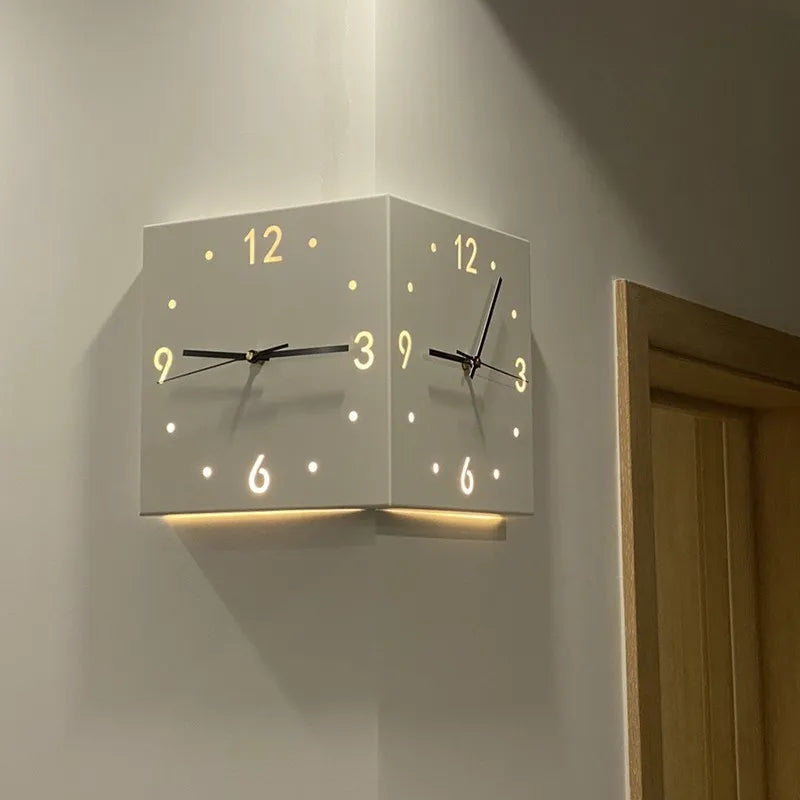 Double-Sided Square Wall Clock Minimalist Creative Corner Digital Hollow-Out Silent Wall Clock Simple Wall Decoration