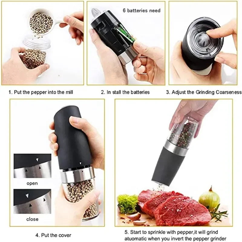 Electric Herb Coffee Grinder Automatic Gravity Induction Pepper Shaker Gravity Spice Mill Adjustable Grinder Kitchen Mill Tool