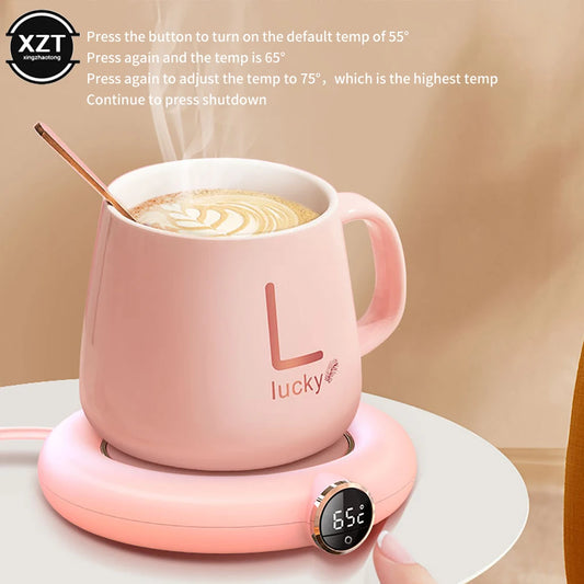 DC 5V USB Heating Warm Cup Pad Constant Temperature Coaster 3 Gear Digital Display Adjustment Timing Heater for Coffee Milk Tea